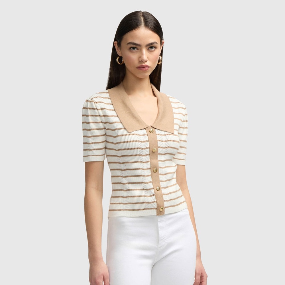 Striped Knit Top with Gold Buttons - Picture 6 of 13